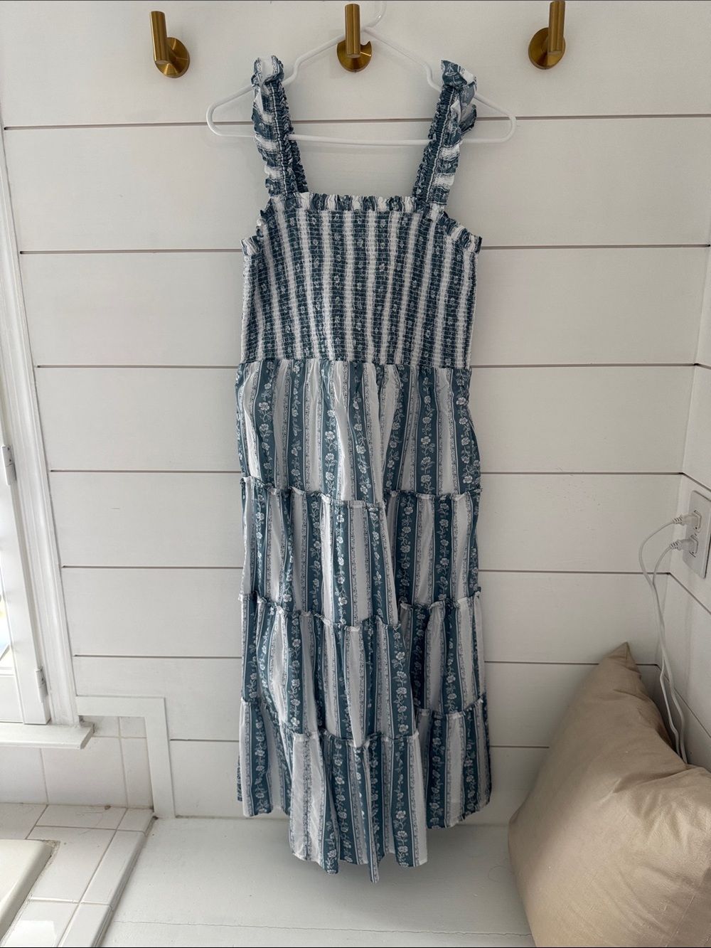 J. Crew Blue and White Striped Smocked Maxi Dress Perfect for 4th of July!